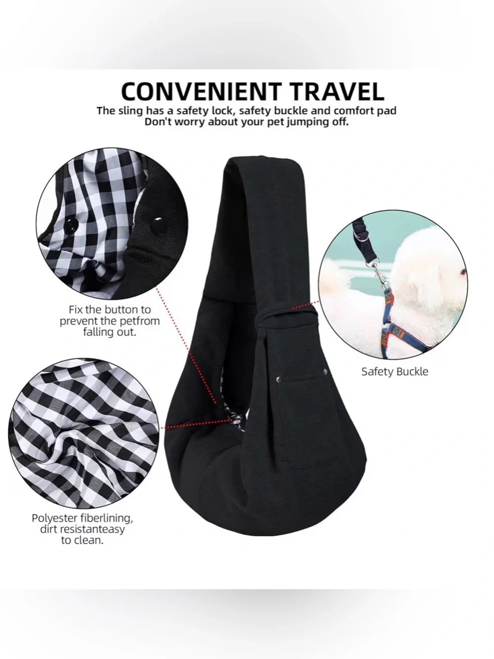 Pet Sling Carrier Shoulder Bag - Black